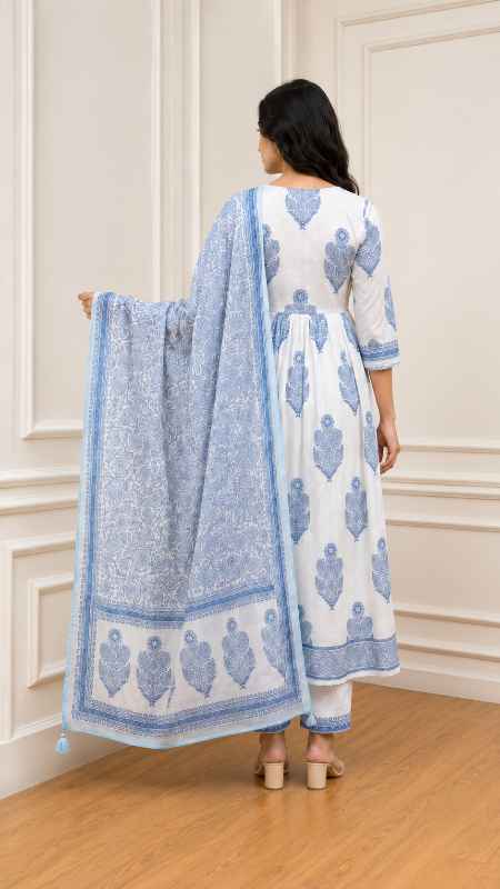 Women's Cotton Printed Floral Straight Kurta Set Back